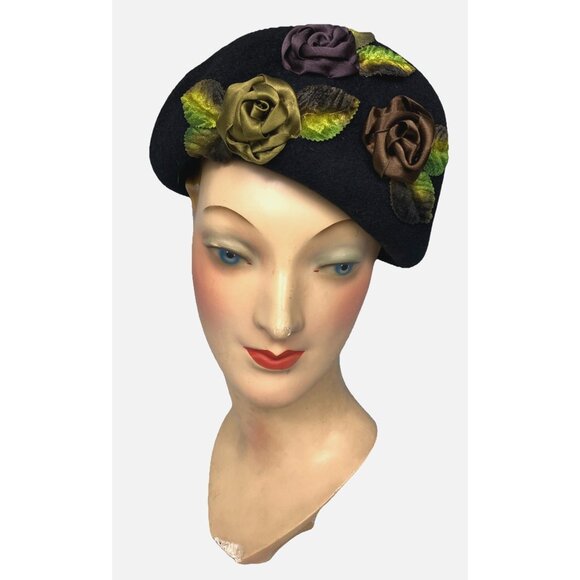 NWT NOS Louise Green Limited Edition 7 Of 27 Felt Beret Moody Goth Roses